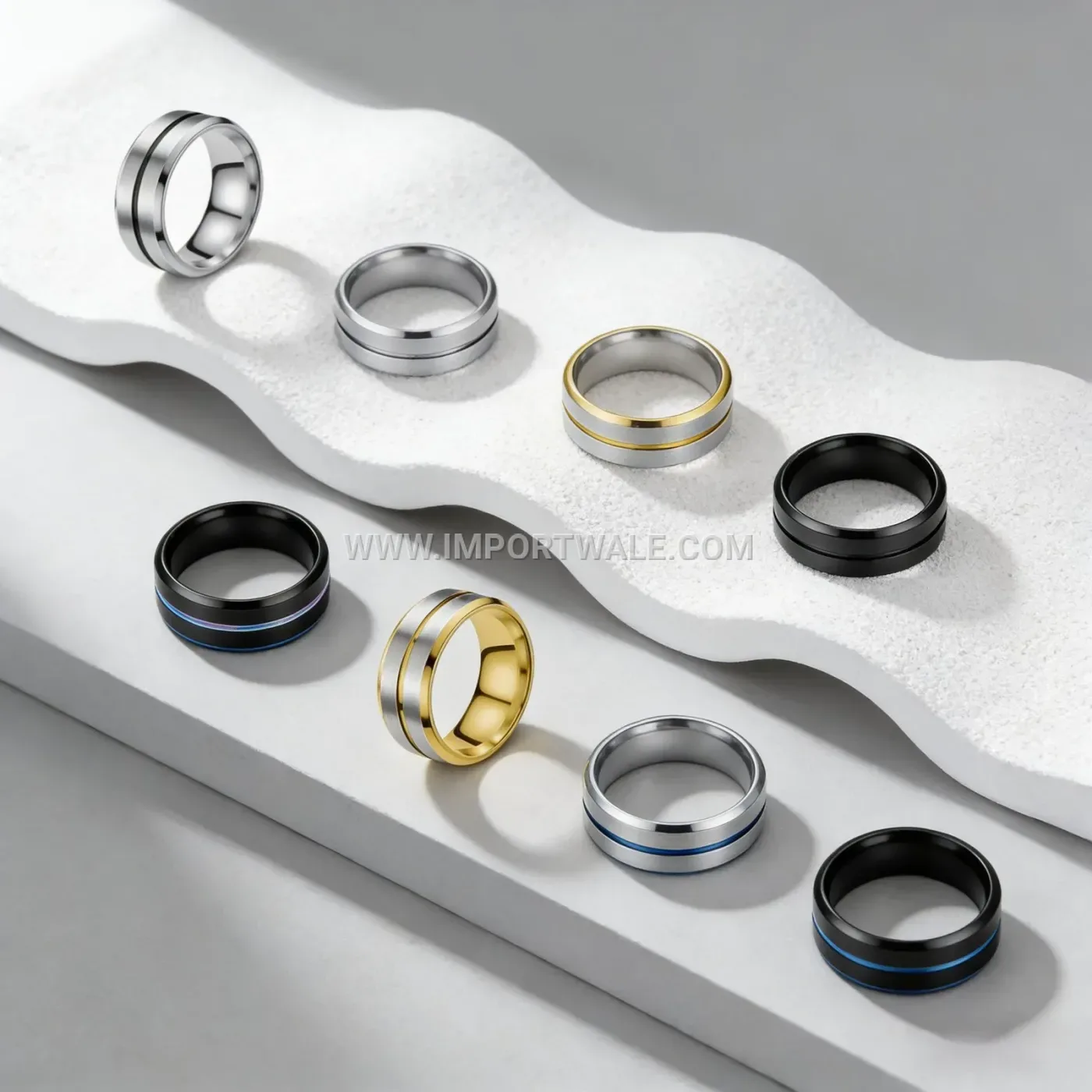 Multicolor Geometric Stainless Steel Band Ring Set