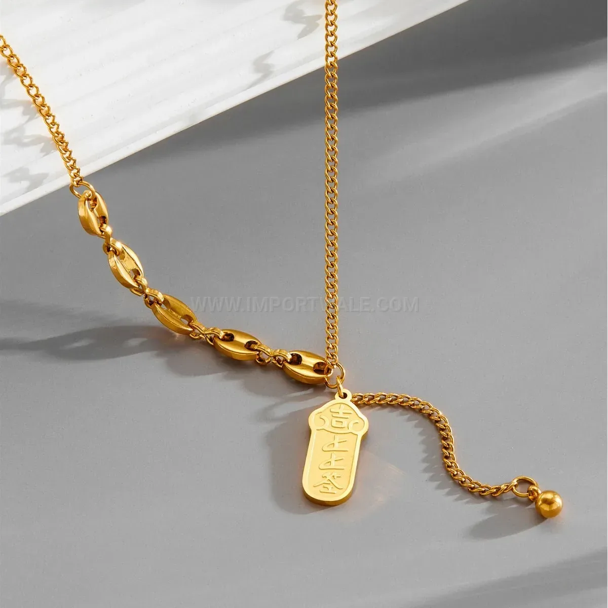 Chic Gold Plated Stainless Steel Pig Nose Tassel Charm Pendant Necklace