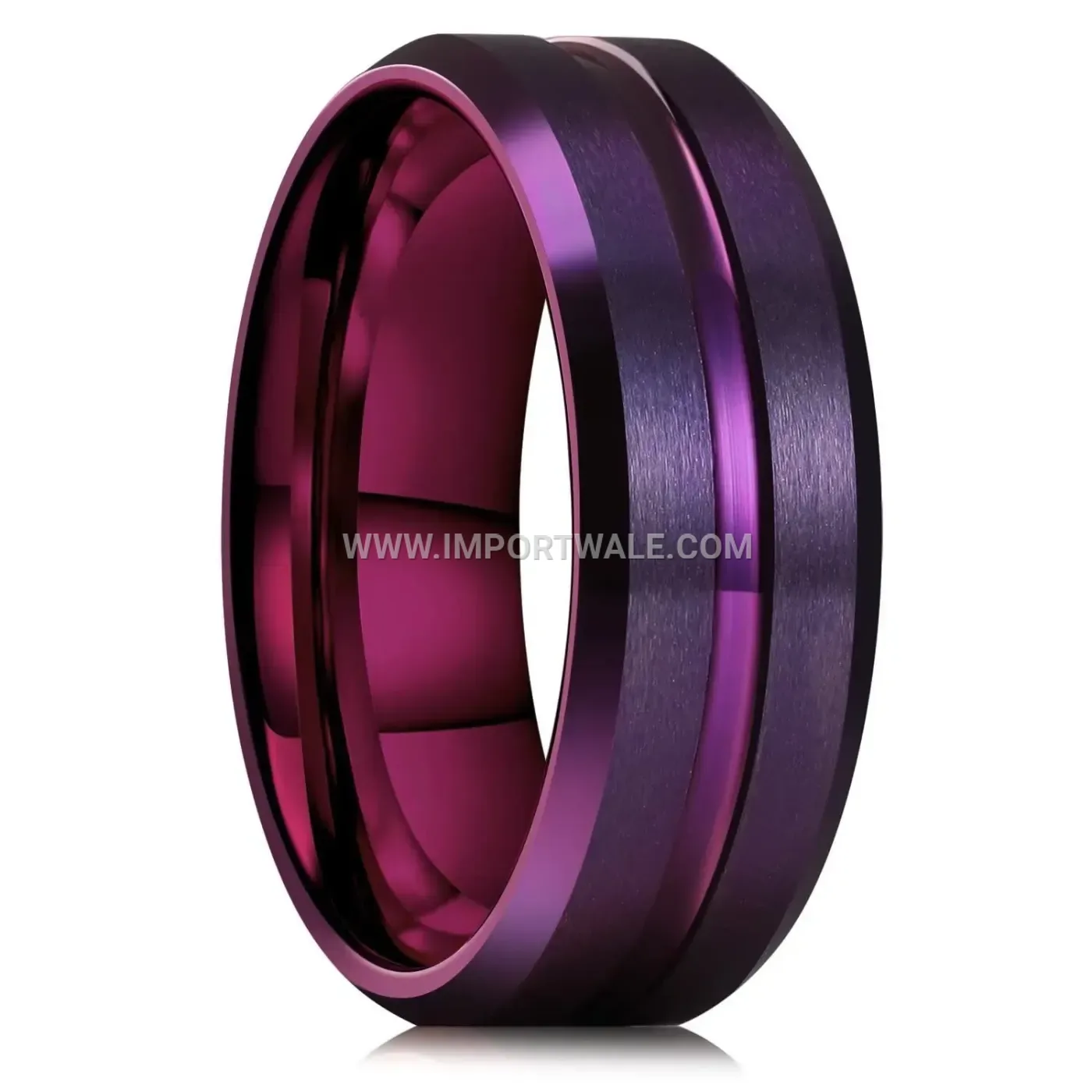 8mm Beveled Grooved Purple Stainless Steel Band Ring