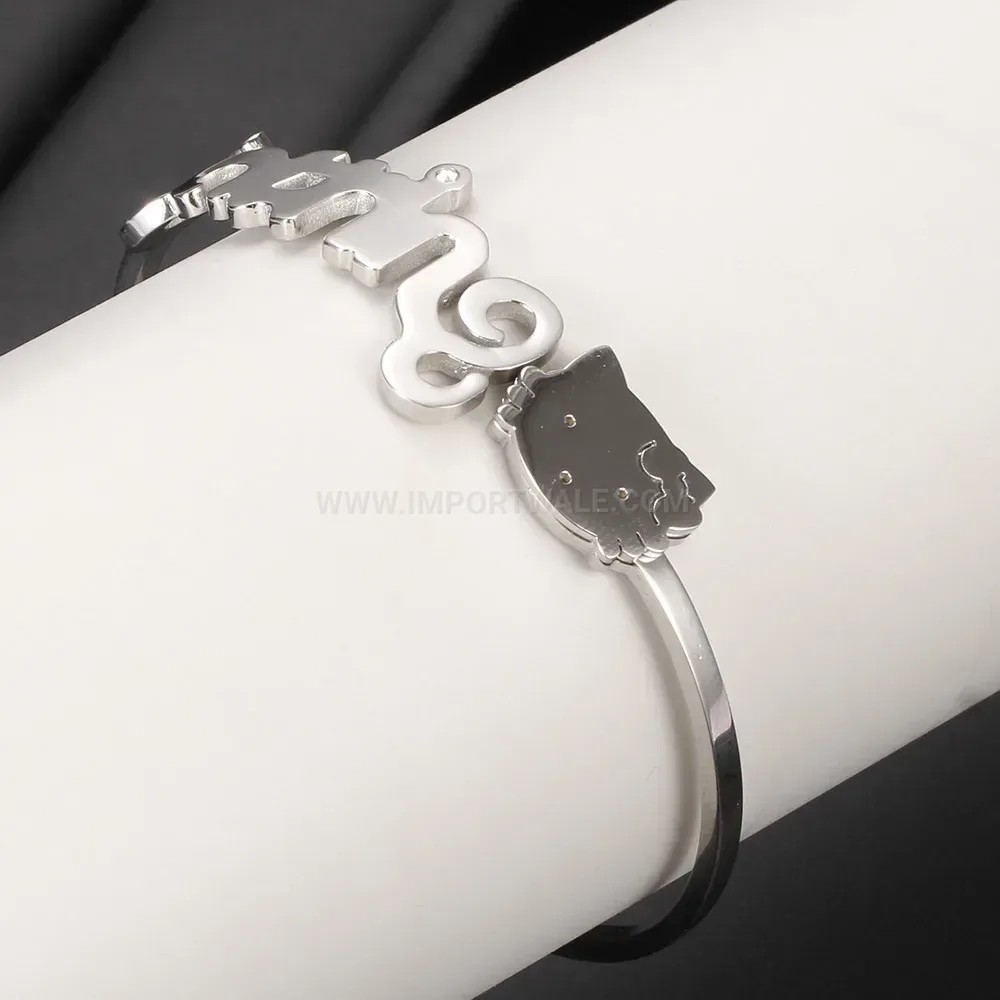 Elegant Dainty Kitten Stainless Steel Open Bangle Bracelet