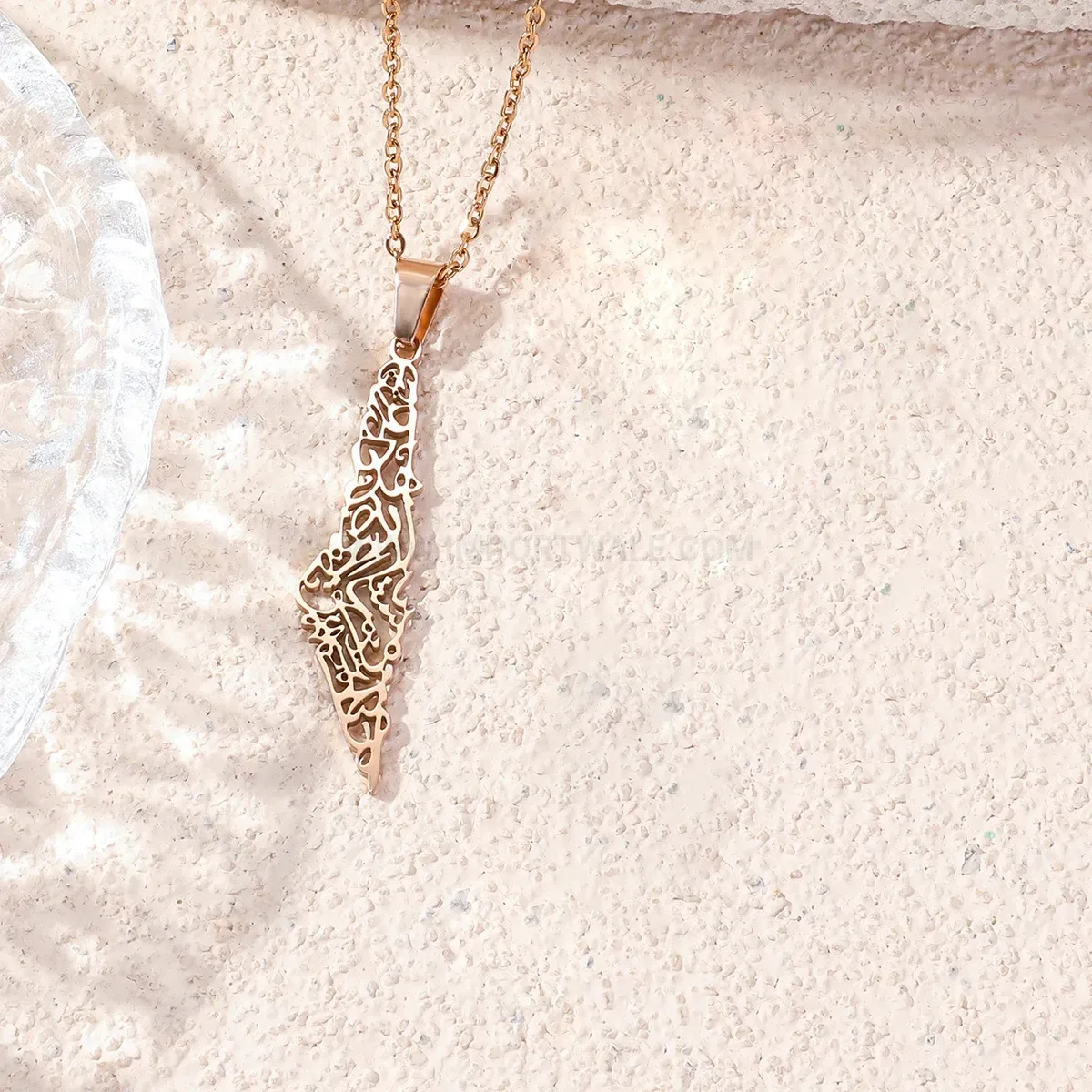 Designer Hollow Map Ayatul Kursi Arabic Script Stainless Steel Pendant Necklace