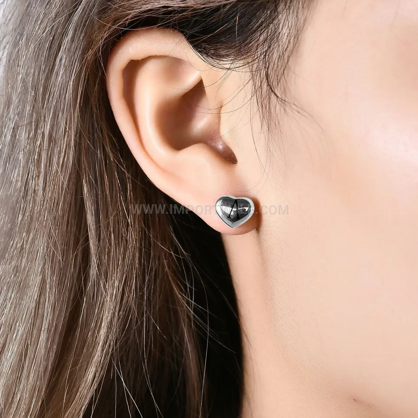 Sleek Engraved Initial Heart Stainless Steel Stud Earrings