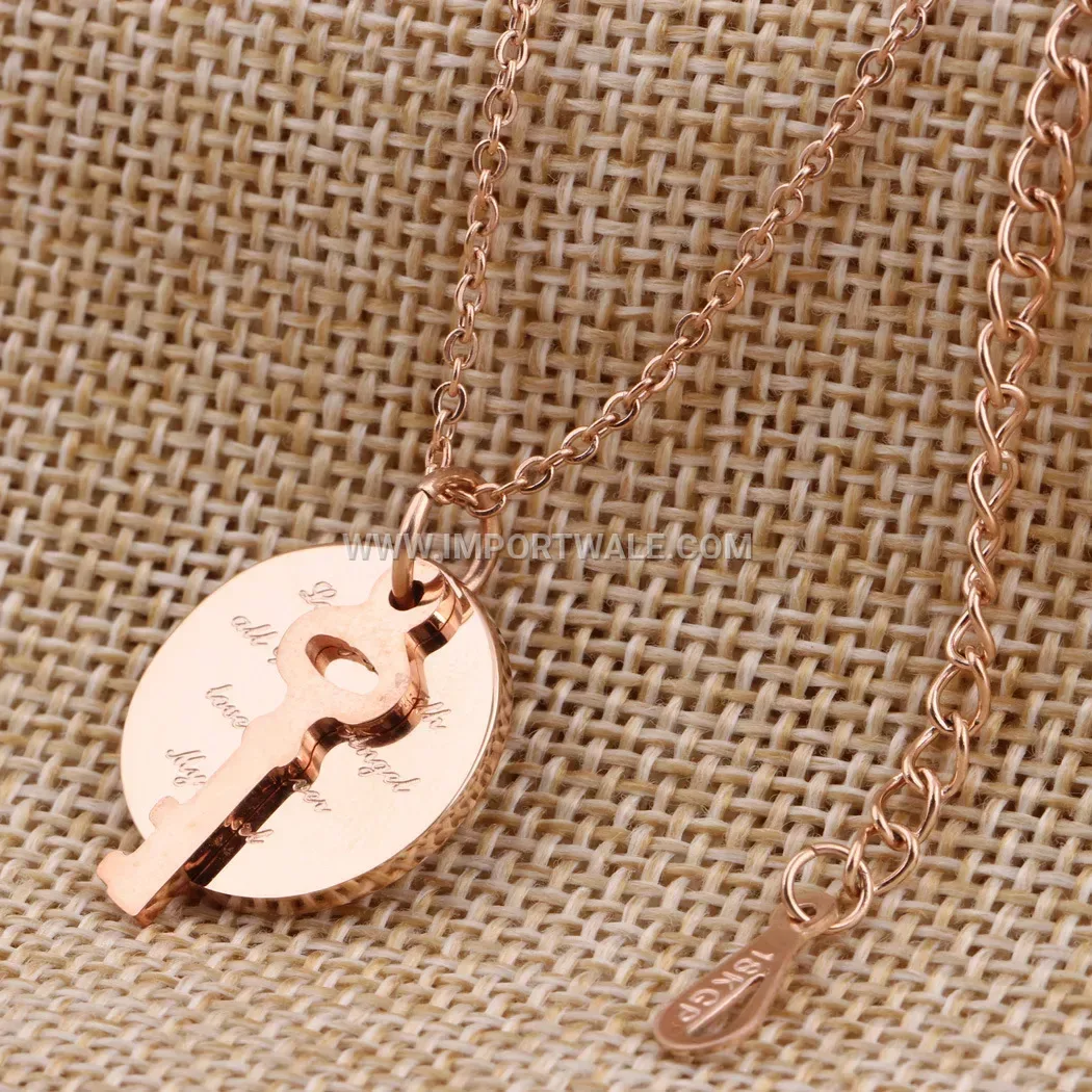 Titanium Steel Key Pendant Couple Necklace with Letter Engraving