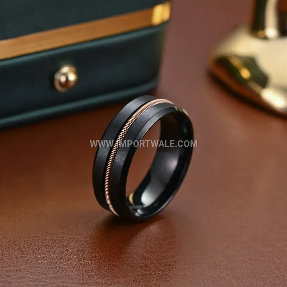 Matte Black Beveled Guitar String Stainless Steel Band Ring