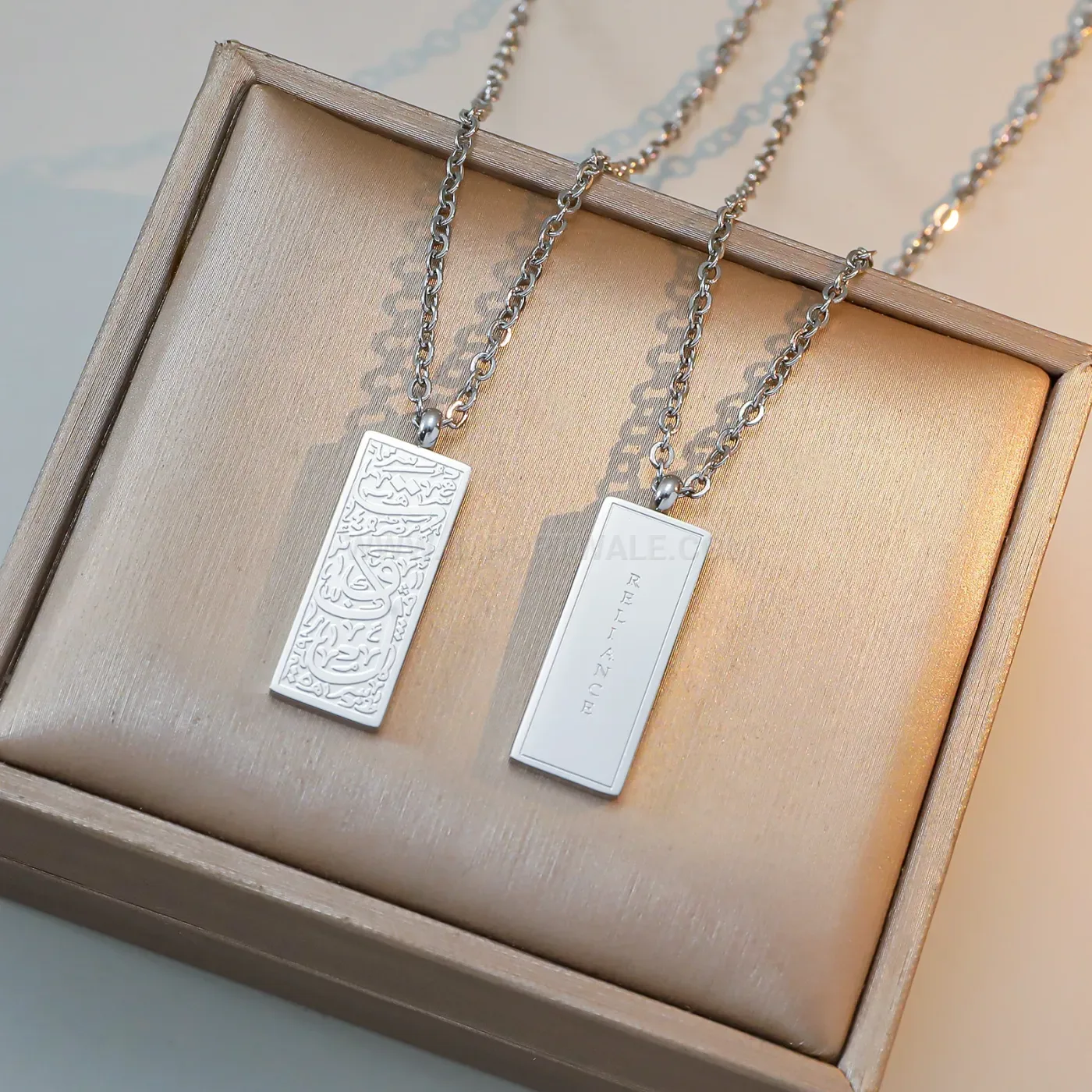 Rectangular Ayatul Kursi Stainless Steel Script Pendant Necklace