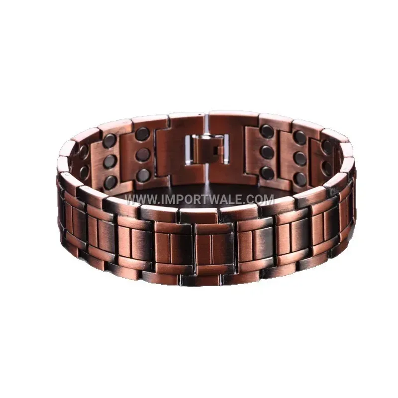 Vintage Striped Pure Copper Magnetic Adjustable Link Bracelet