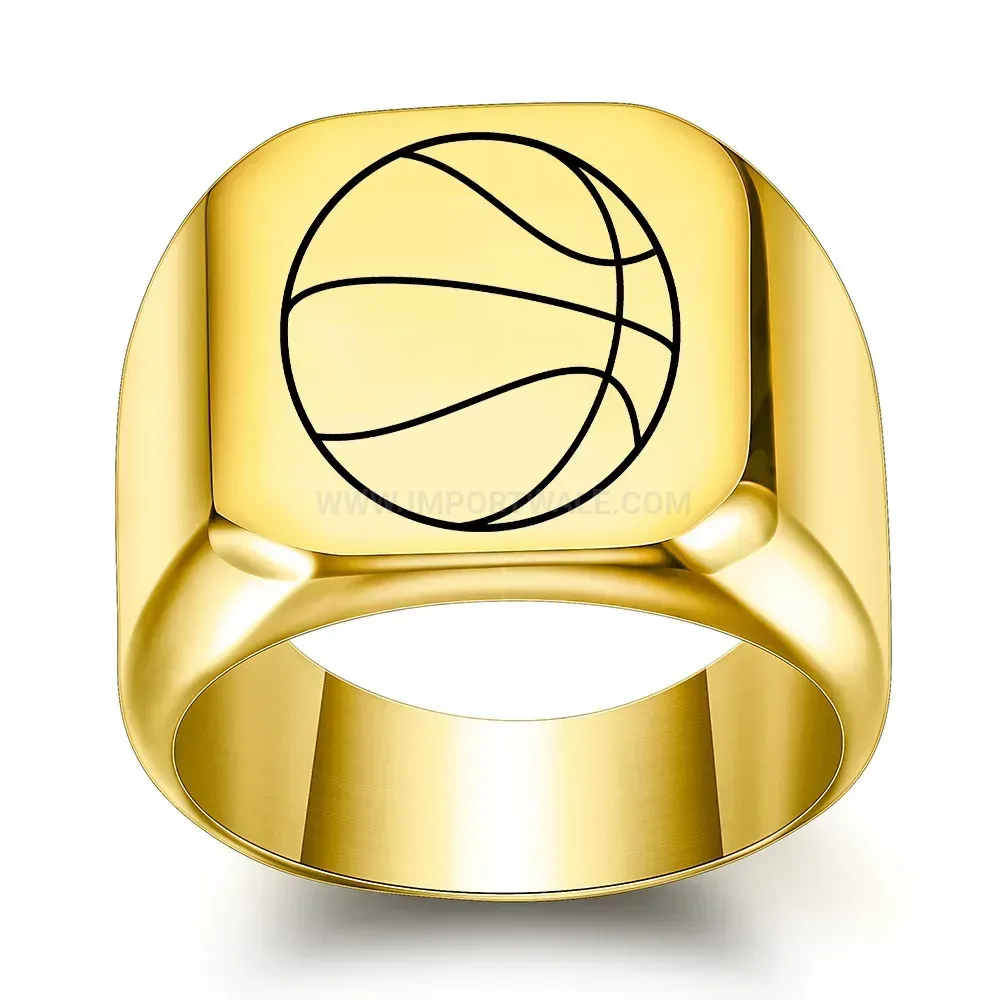 Bold Engraved Square Top Stainless Steel Signet Ring