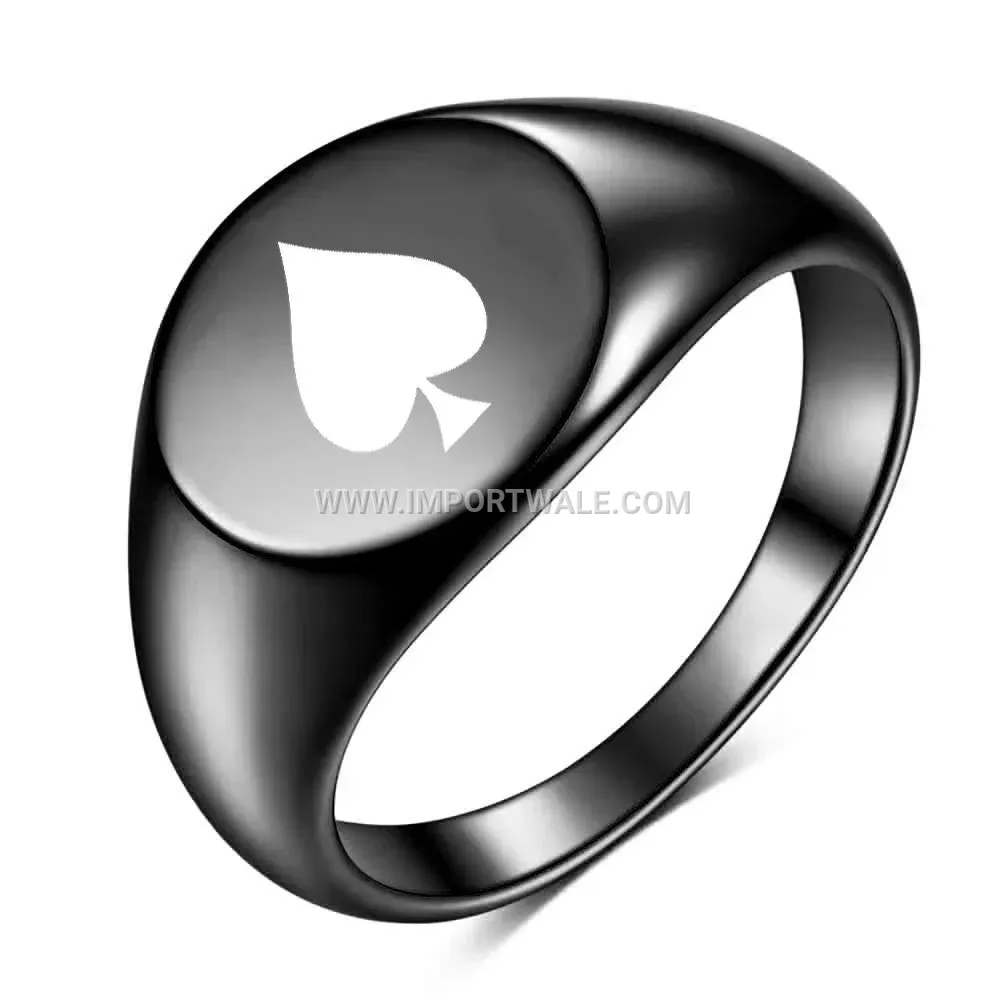 Ace of Spades Oval Stainless Steel Signet Ring