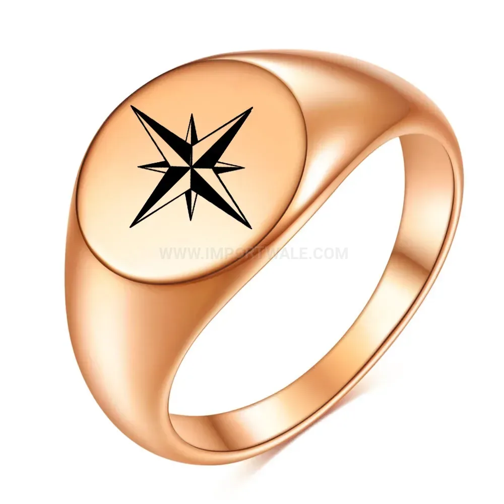 Premium Minimalist Eight Point Star Engraved Stainless Steel Round Ring