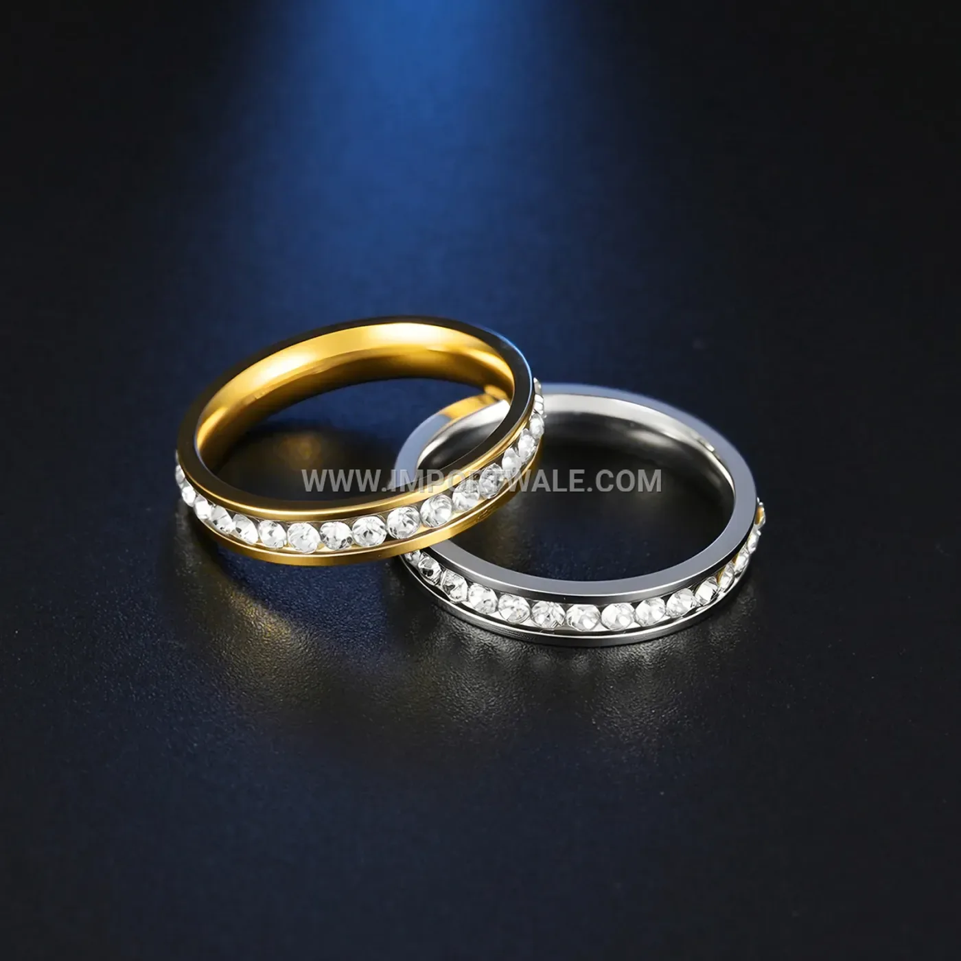 Single-Row Crystal Accent Stainless Steel Stackable Ring