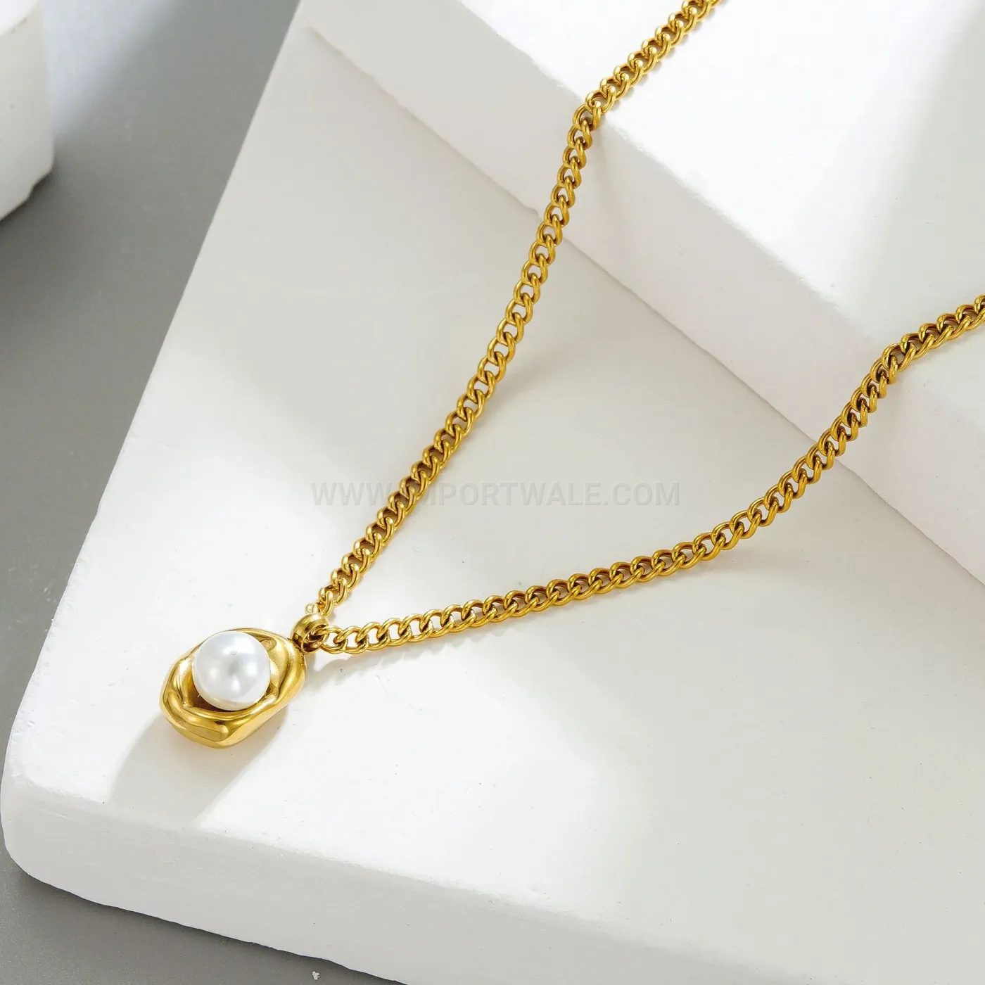 Elegant Stainless Steel Pearl Bead Pendant Necklace