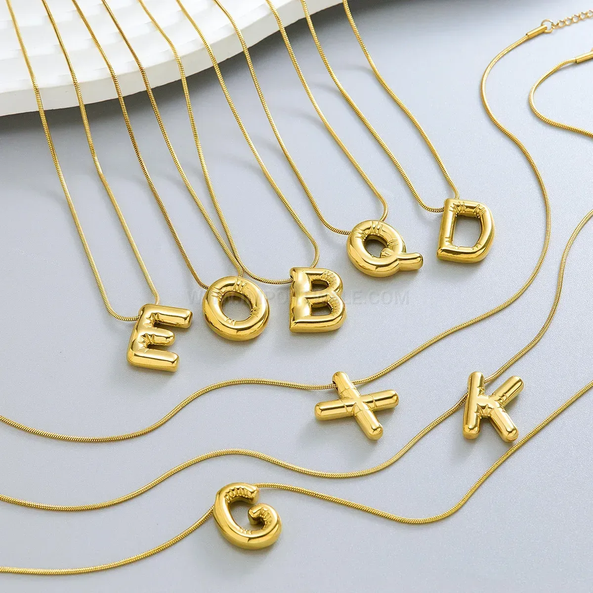 Bold 18K Gold Plated Bubble Initial Letter Stainless Steel Necklace