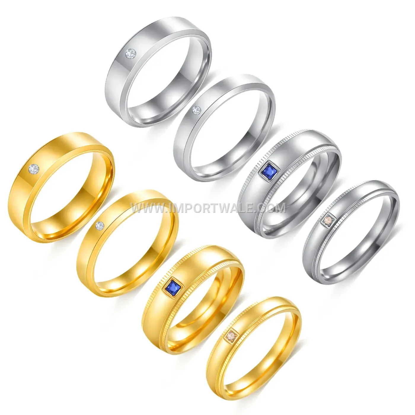 Minimalist Rhinestone Accent Stainless Steel Couple Band