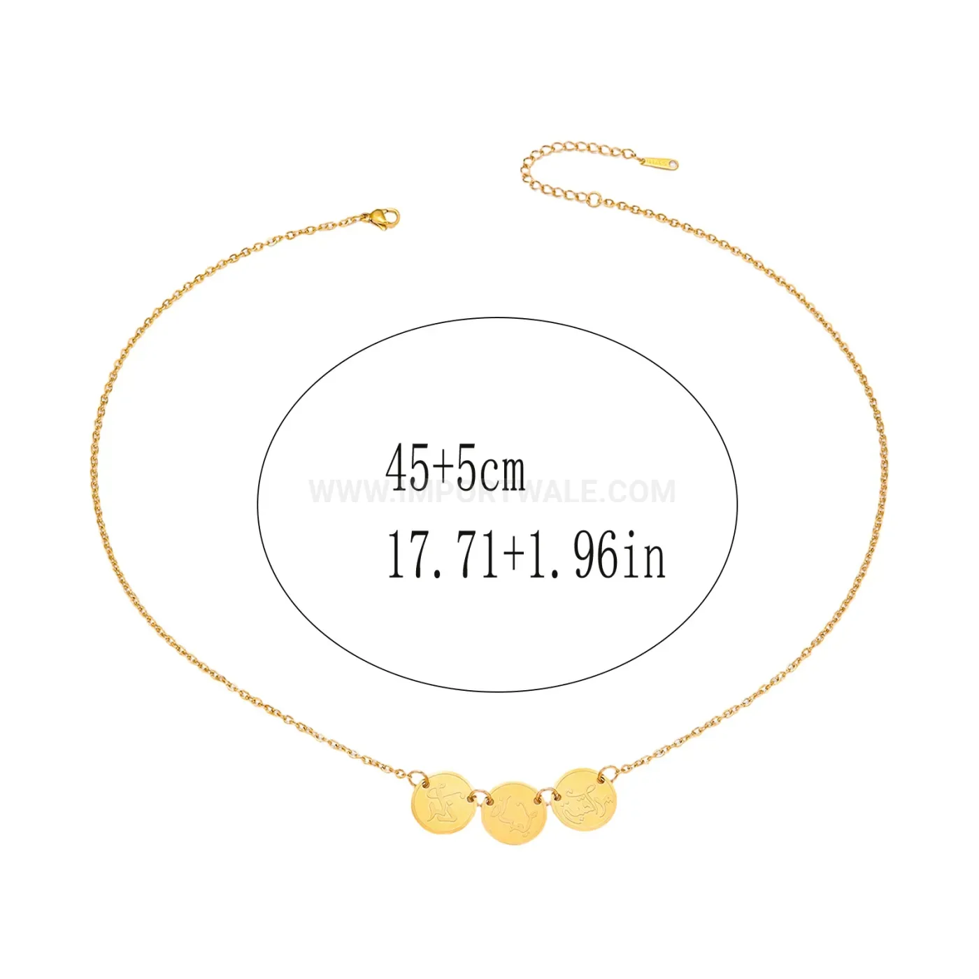 Stainless Steel Three Disc Arabic Calligraphy Pendant Necklace