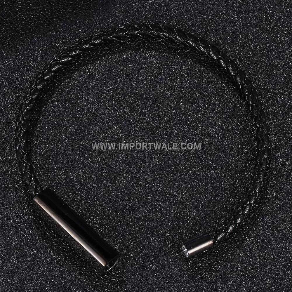 Electroplated Black Stainless Steel Braided Leather Men's Cord Bracelet