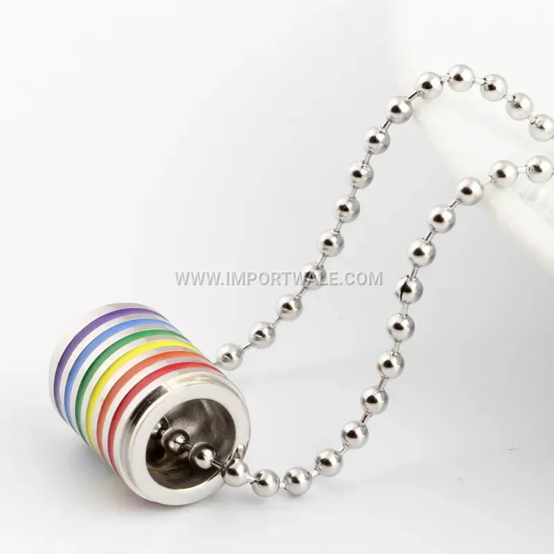 Vibrant Rainbow Enamel Cylindrical Stainless Steel Pendant Necklace