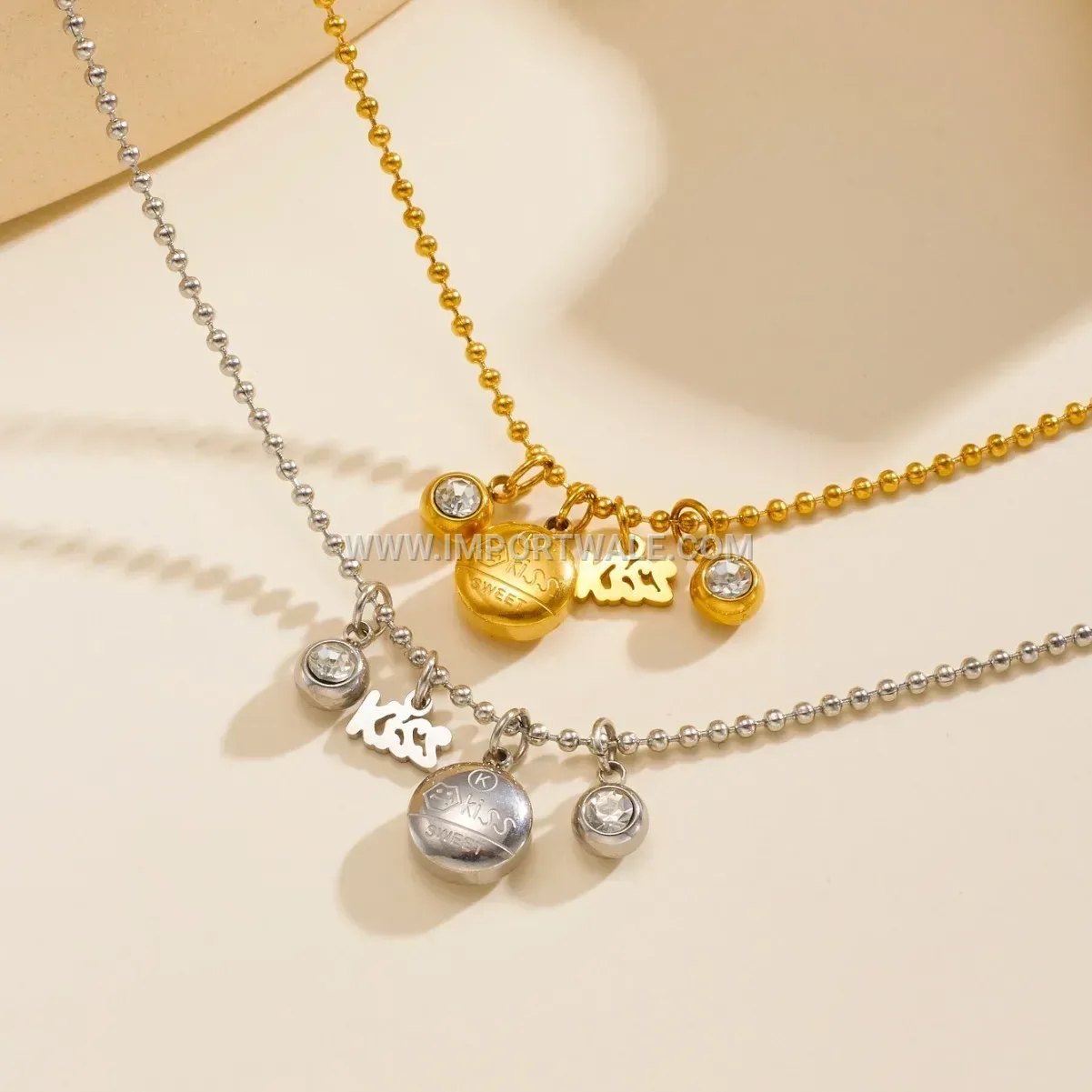 Rhinestone Bear Kiss Letter Stainless Steel Anklet Set