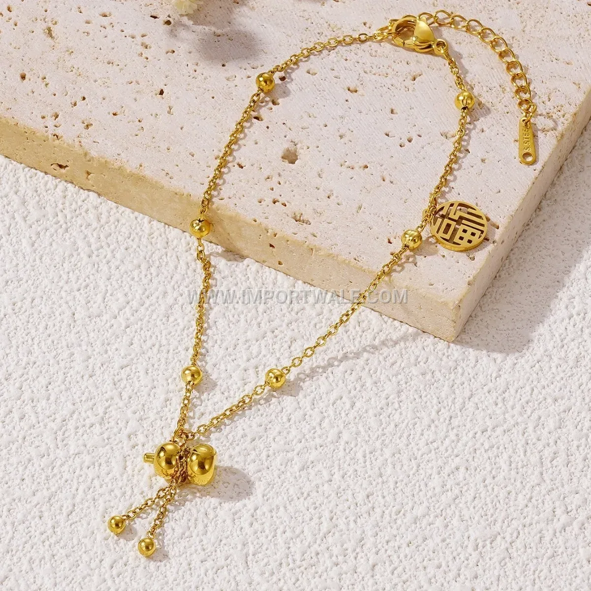 Chinese Style Gourd Charm Anti Tarnish Stainless Steel Anklet