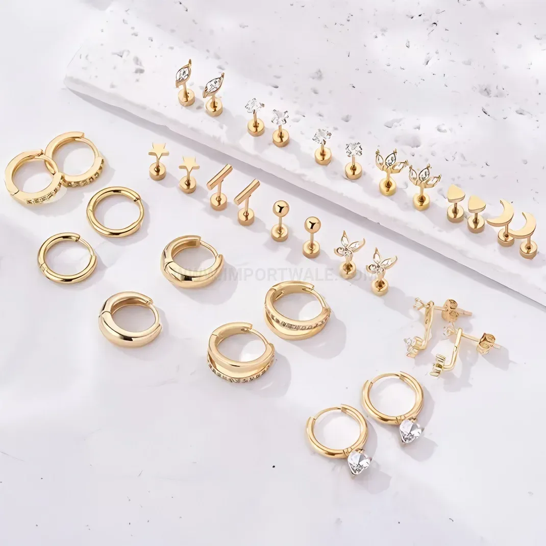 Designer Retro Stainless Steel Assorted Piercing Hoop Earring Set