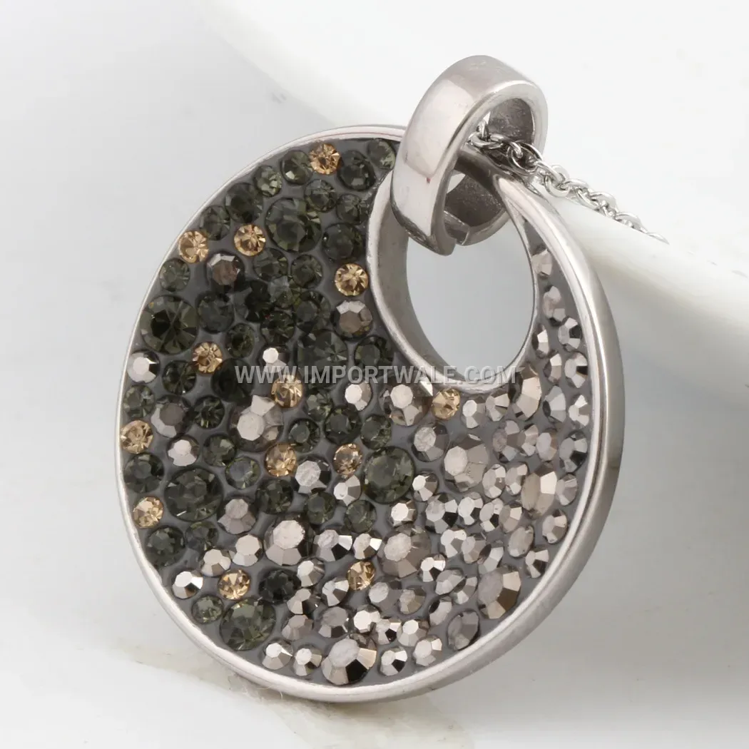 Vintage Hollow Round Stainless Steel Rhinestone Pendant Necklace