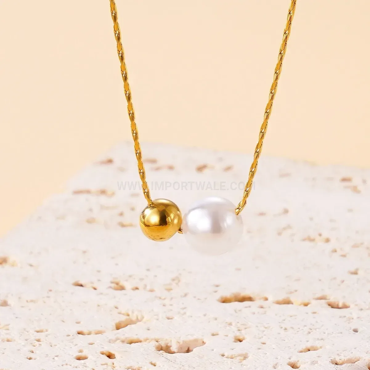 Bold Minimalist Titanium Steel Pearl Bead Collar Necklace
