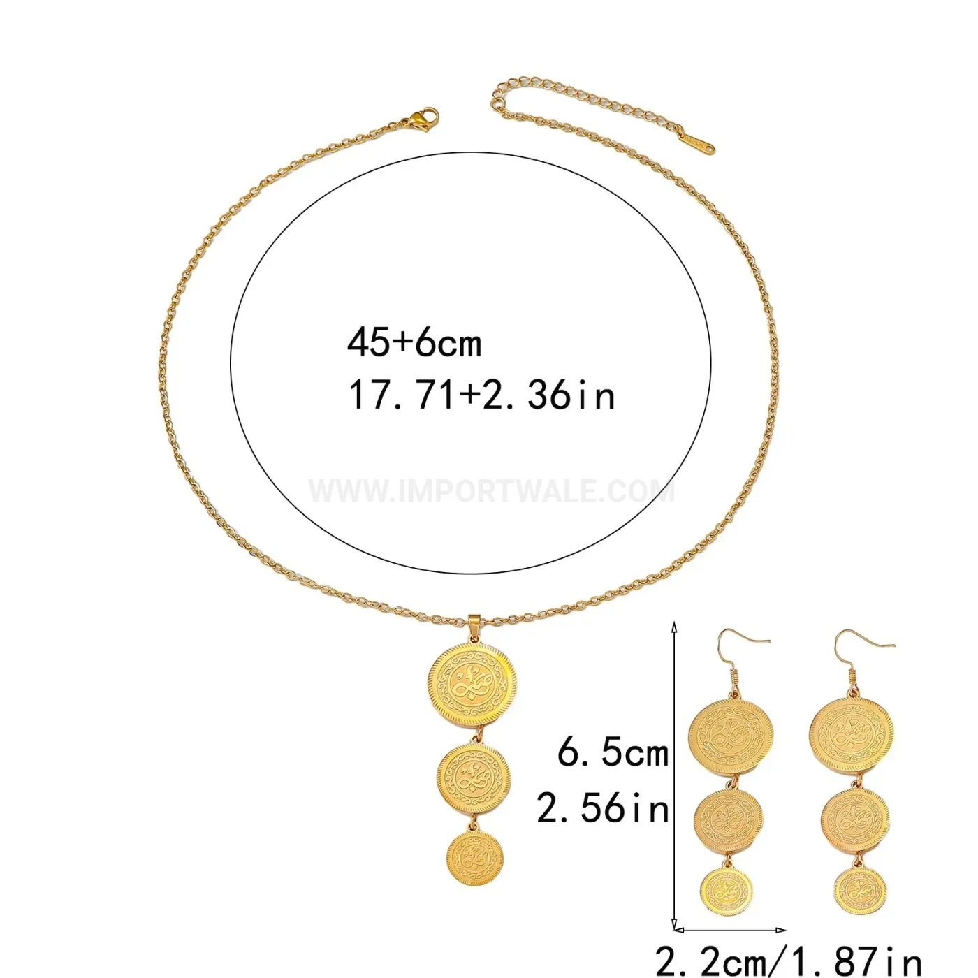Trendy Round Stainless Steel Islamic Allah Pendant Necklace And Earrings Set