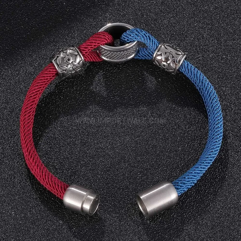 Two-Tone Beaded Cord Bracelet with Stainless Steel Magnetic Clasp