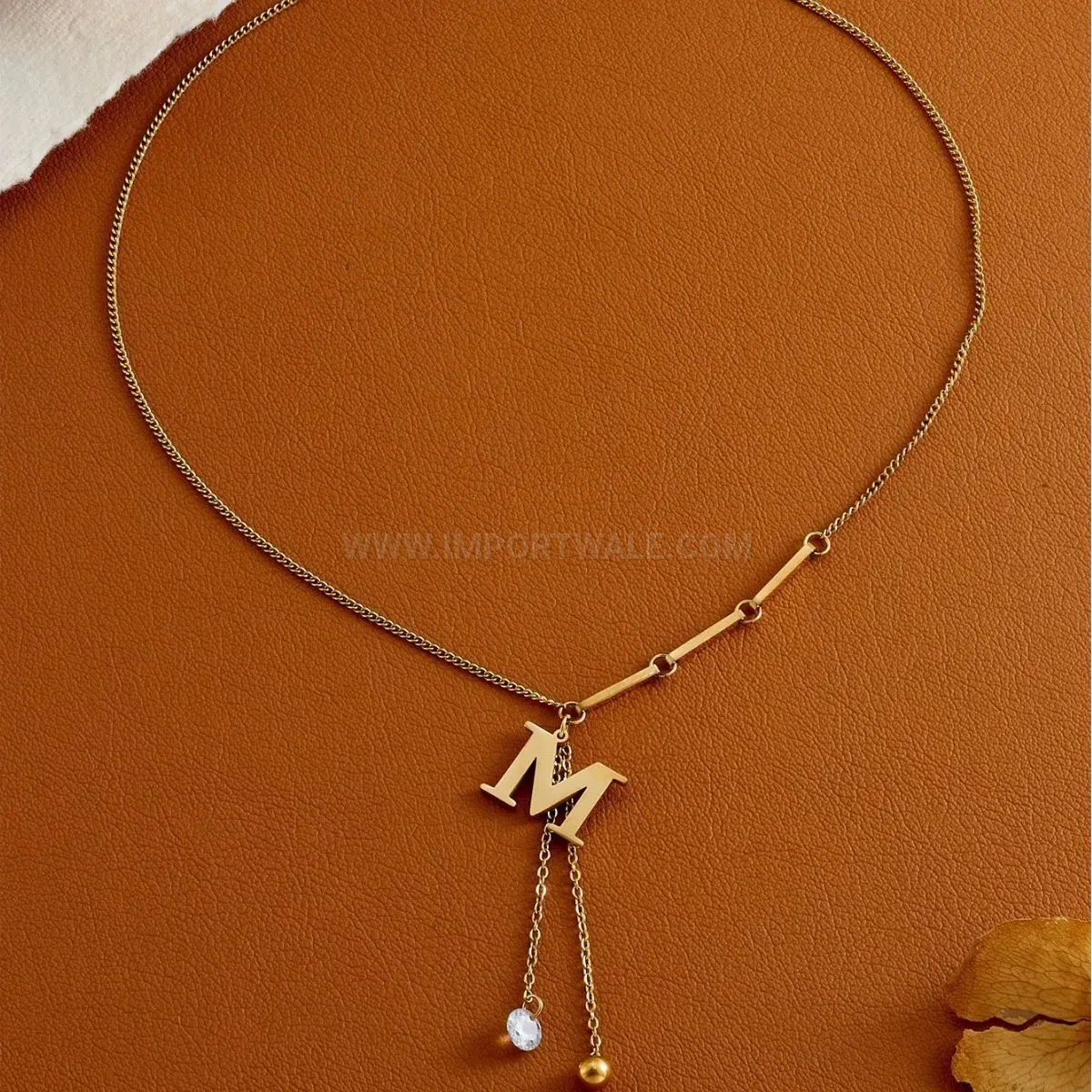 Premium Initial Letter M Pendant Titanium Steel O Chain Necklace