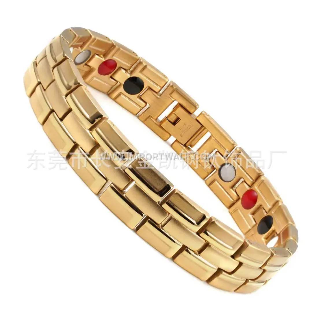 Two-Tone Geometric Titanium Steel Men's Magnetic Bracelet