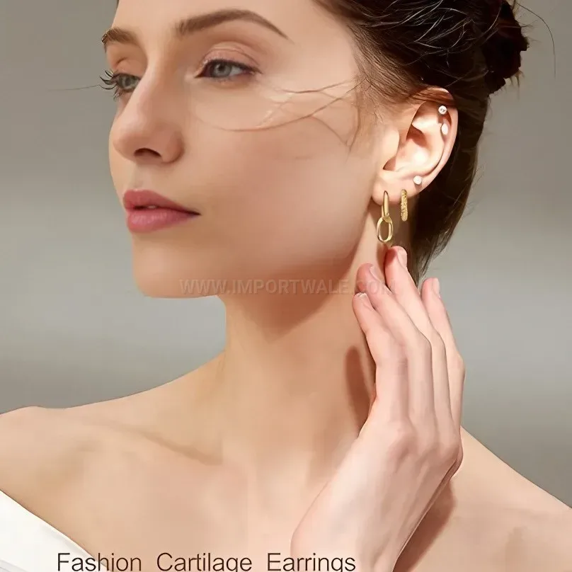 Designer Stainless Steel Cubic Zirconia Cartilage Piercing Stud Set