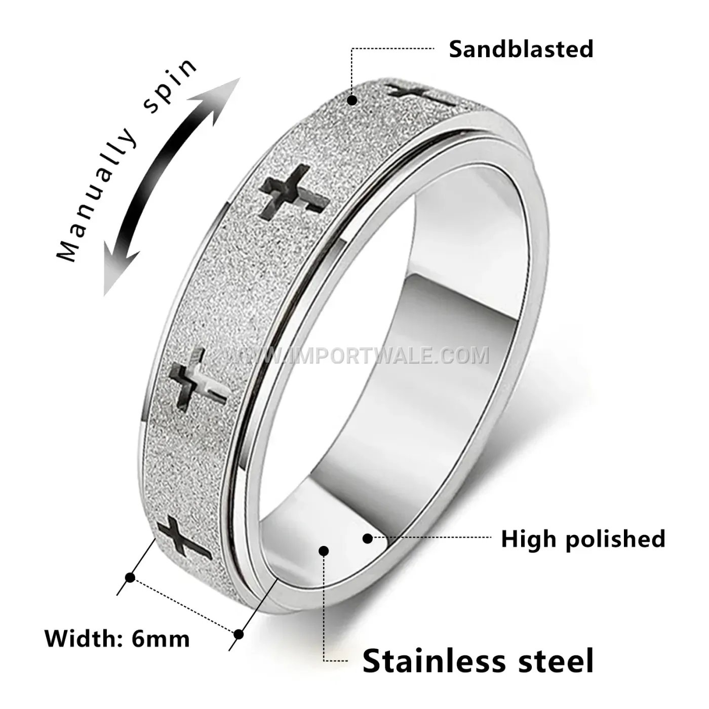 Spinning Christian Cross Stainless Steel Religious Band Ring
