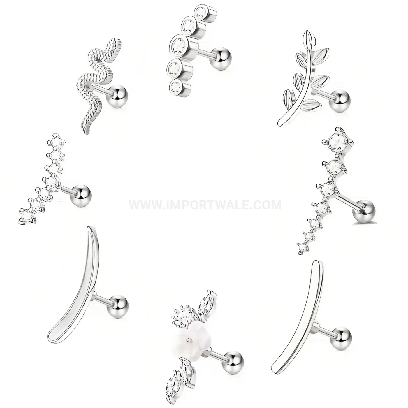 Classic Stainless Steel Flat Back Geometric Cartilage Piercing Studs