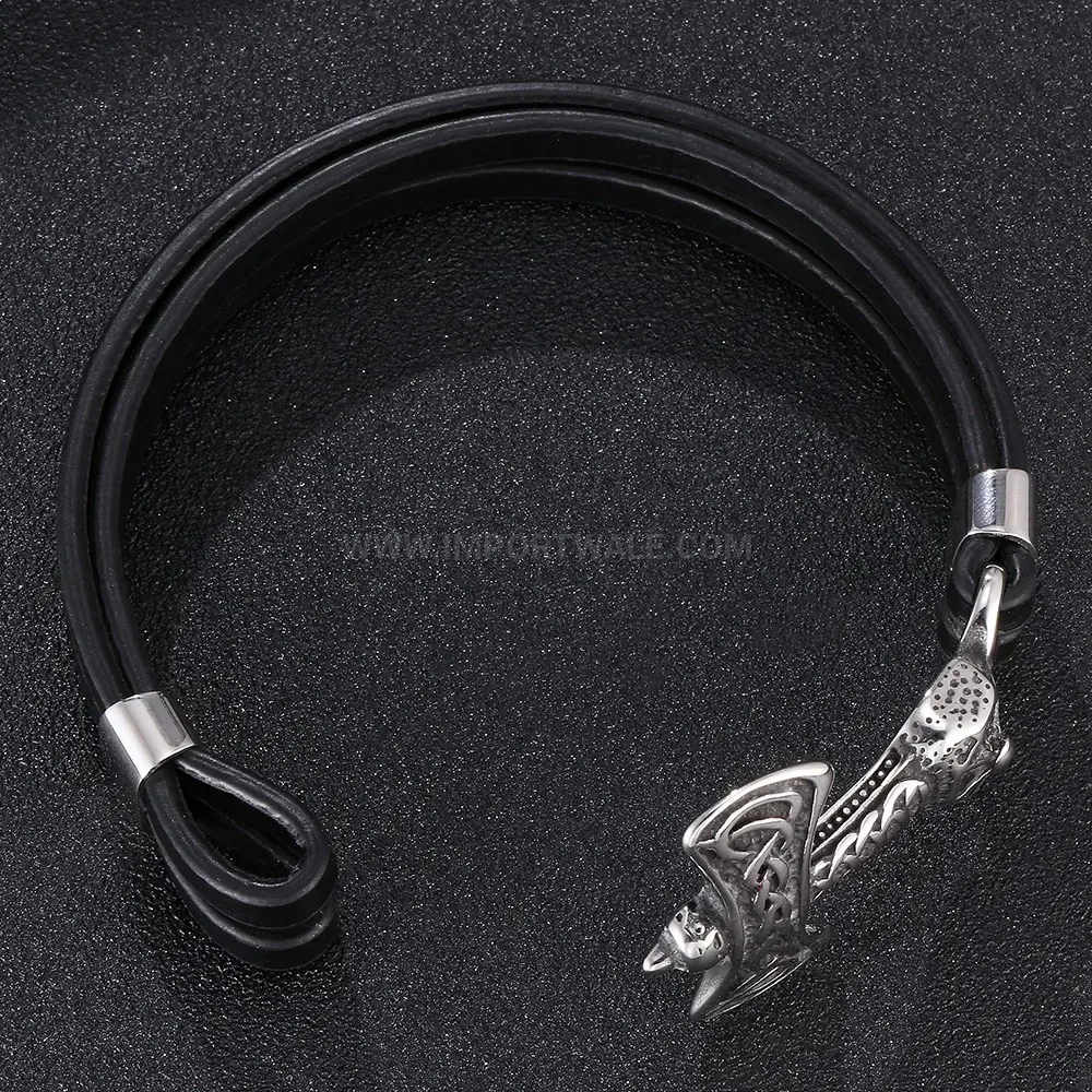 Multilayer Stainless Steel Anchor Hook Braided Leather Bracelet
