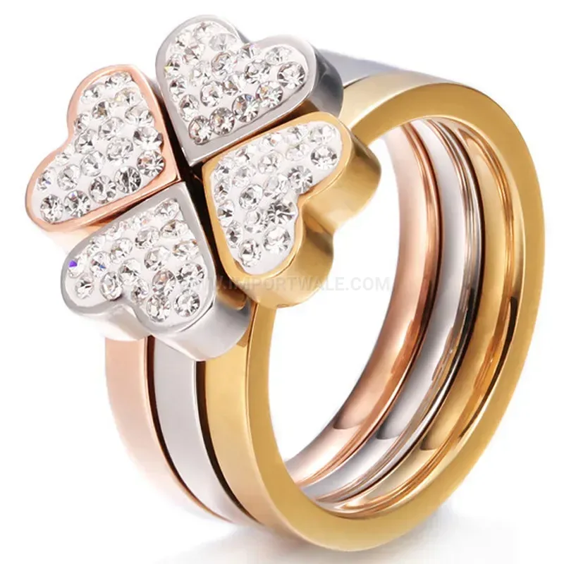 Tri-Color Interlocking Heart Stainless Steel Combination Ring