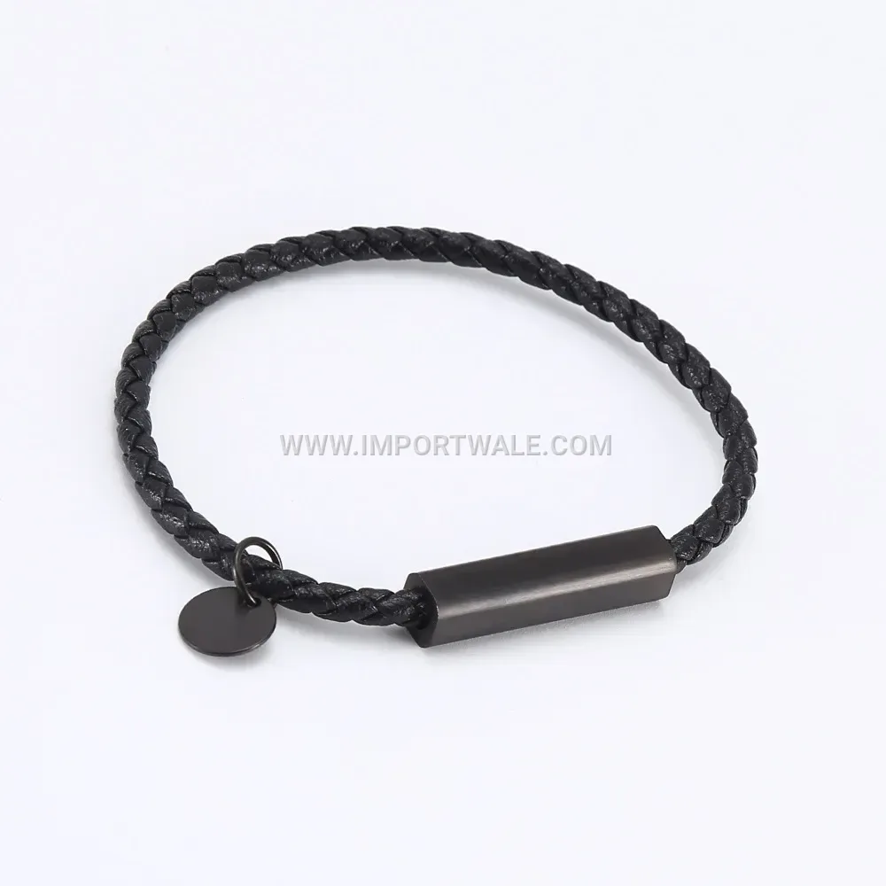 Minimalist Leather Cord Bracelet With Brushed Stainless Steel Magnetic Clasp
