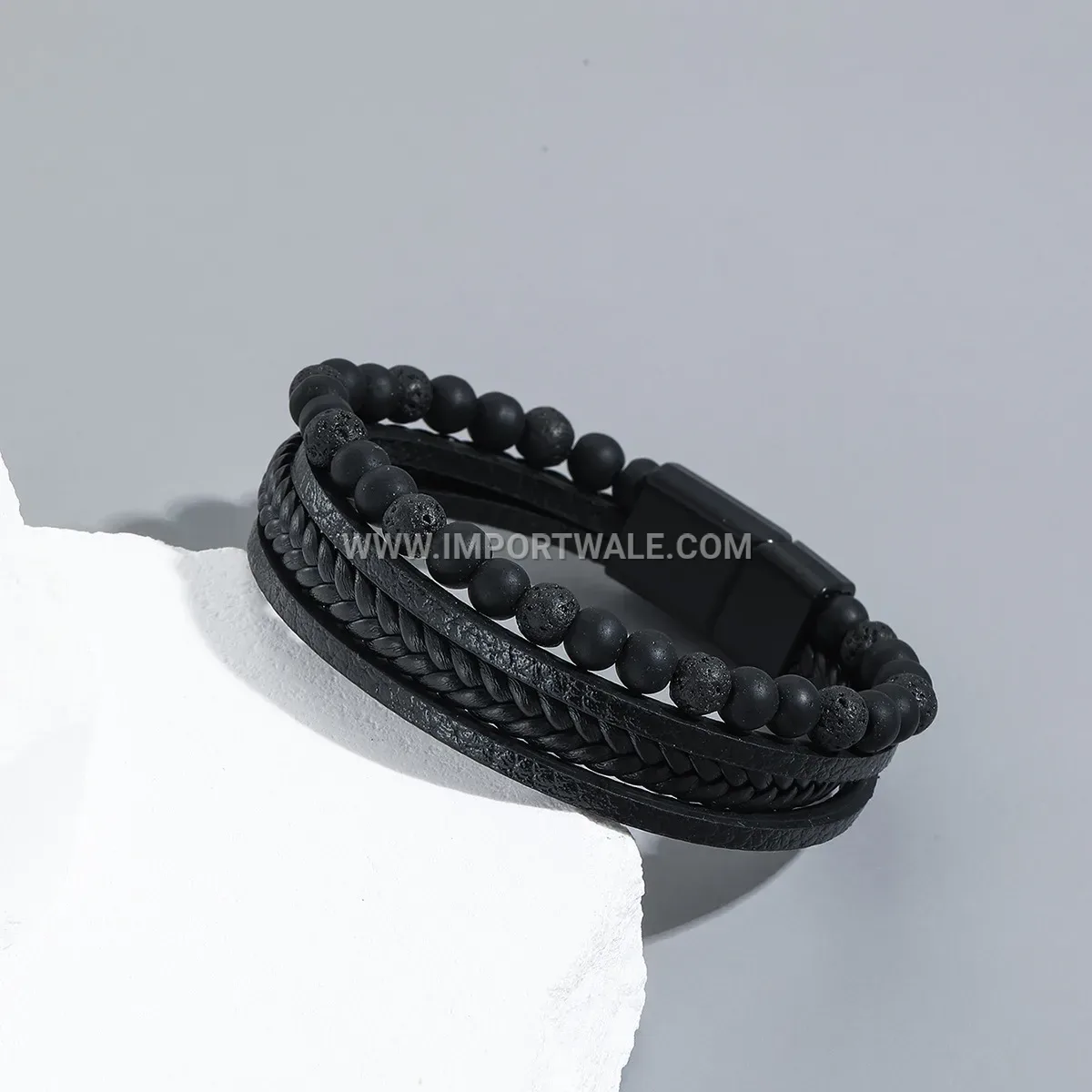 Braided Beaded Natural Obsidian Stone Men's Bracelet