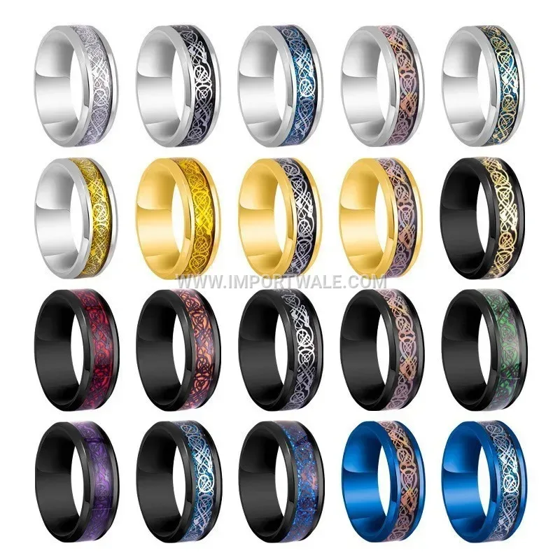Vintage Dragon Pattern Stainless Steel Inlay Ring