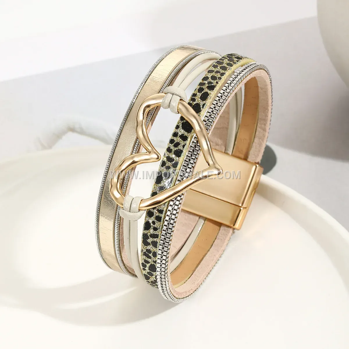 Bohemian Multi Strand Faux Leather Heart Charm Wrap Bracelet
