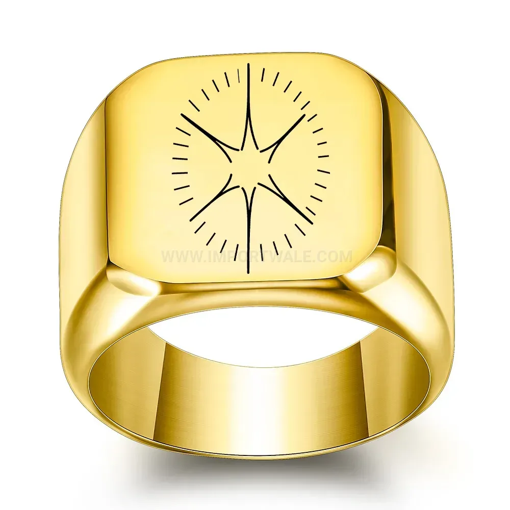 Fashion Laser Engraved Star Compass Square Stainless Steel Ring