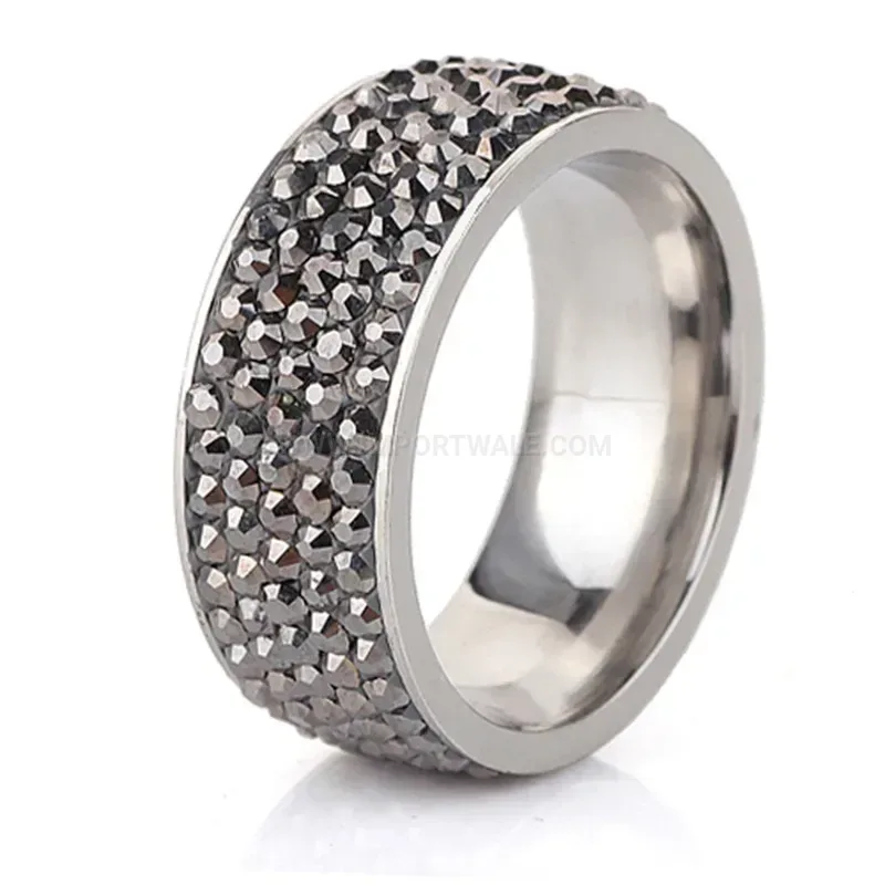 Five Row Rhinestone Stainless Steel Band Ring 8mm