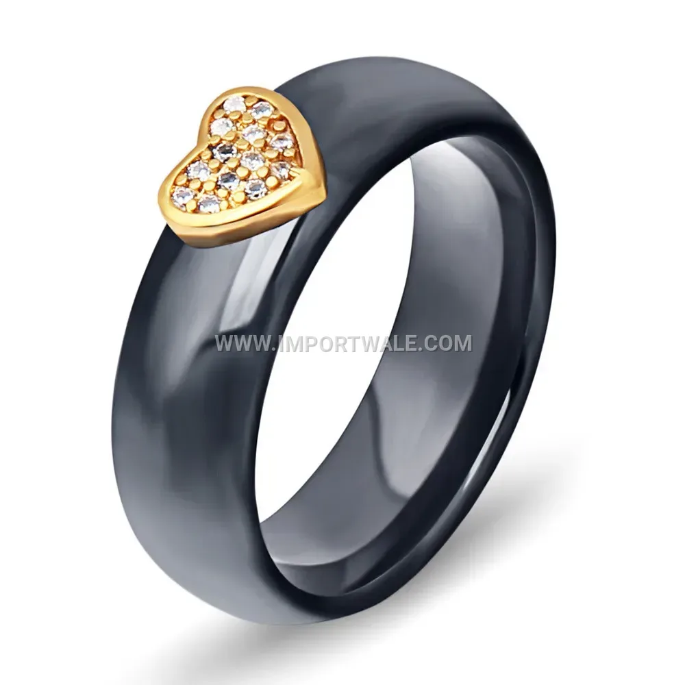 Minimalist Heart Zircon Micro-Pave Ceramic Titanium Couple Ring