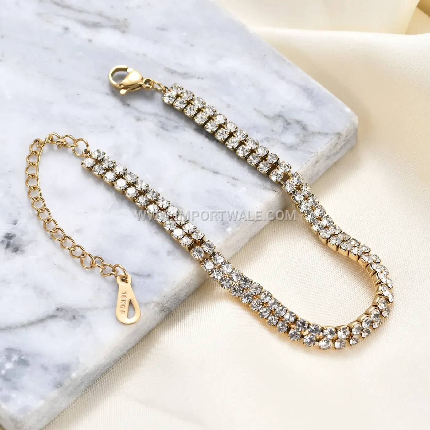 Titanium Stainless Steel Two-Row Crystal Bangle Bracelet