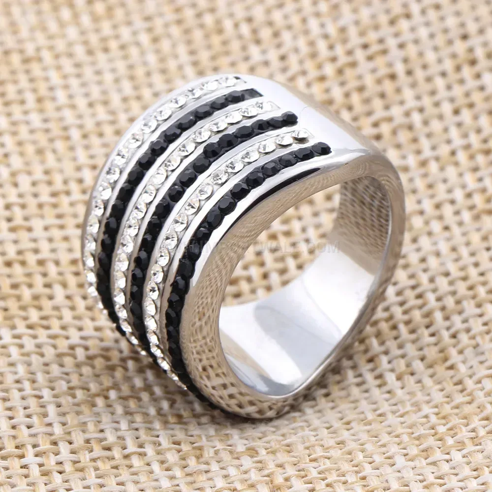 Vintage Rhinestone Six Row Stainless Steel Statement Ring