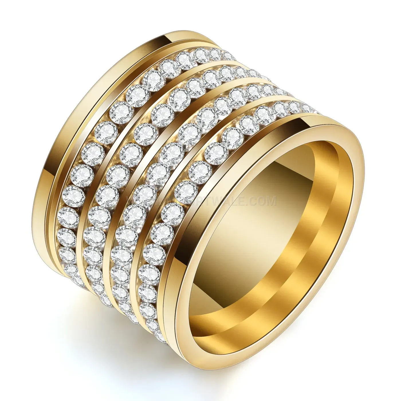 Four-Row Gemstone Titanium Steel Wide Statement Ring