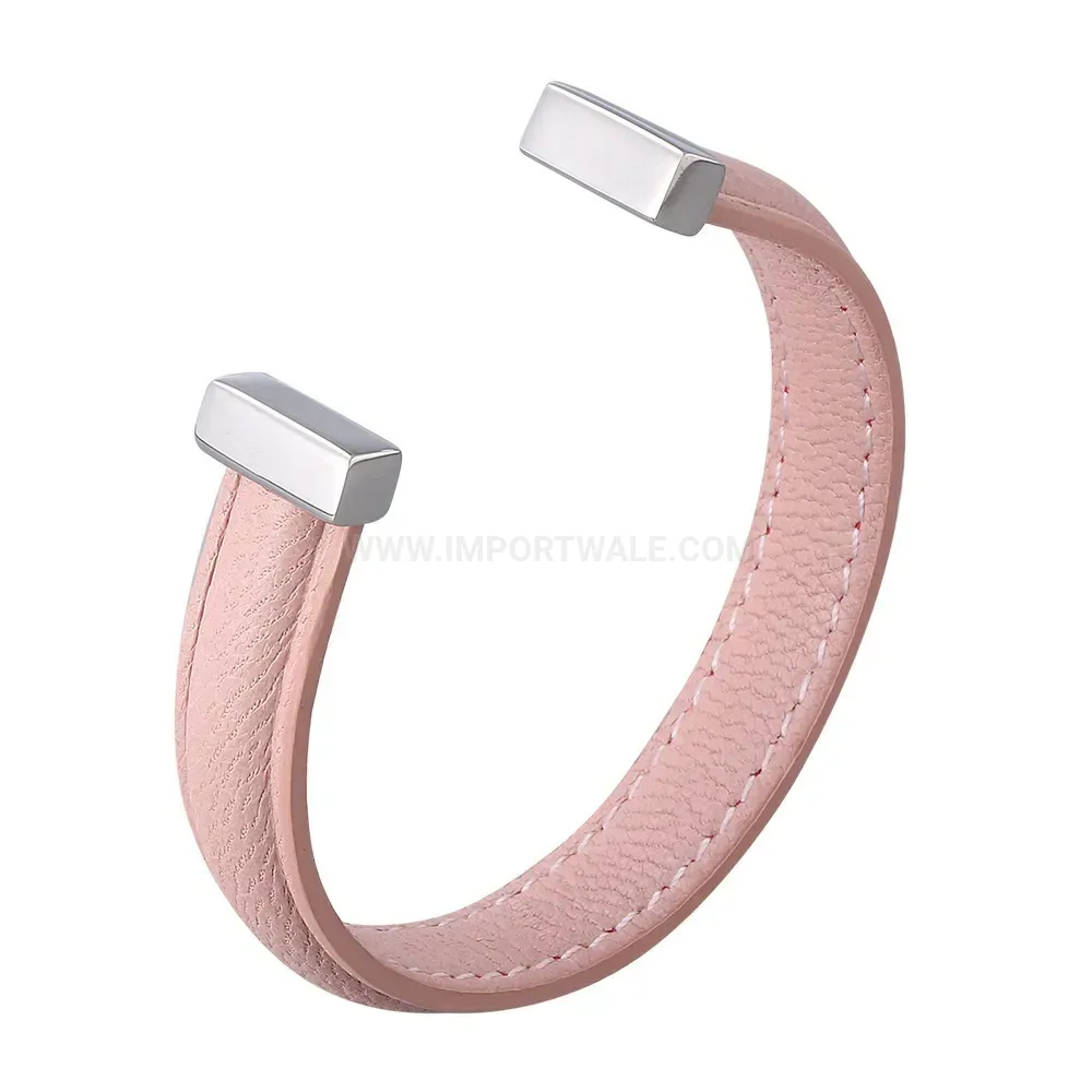 Adjustable Leather Stainless Steel U Shape Bangle Bracelet