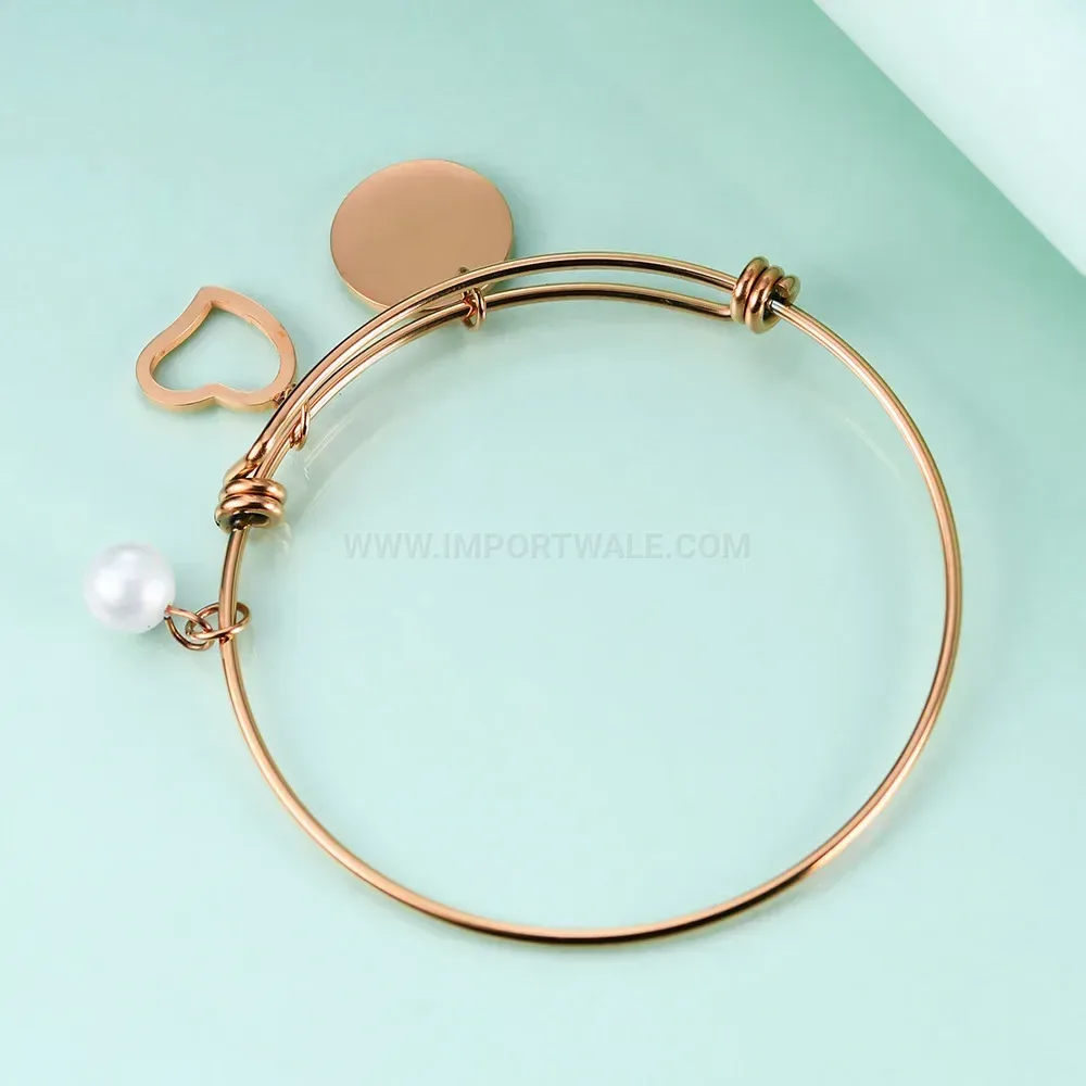 Elegant Initial Letter Engraved Pearl Stainless Steel Bangle