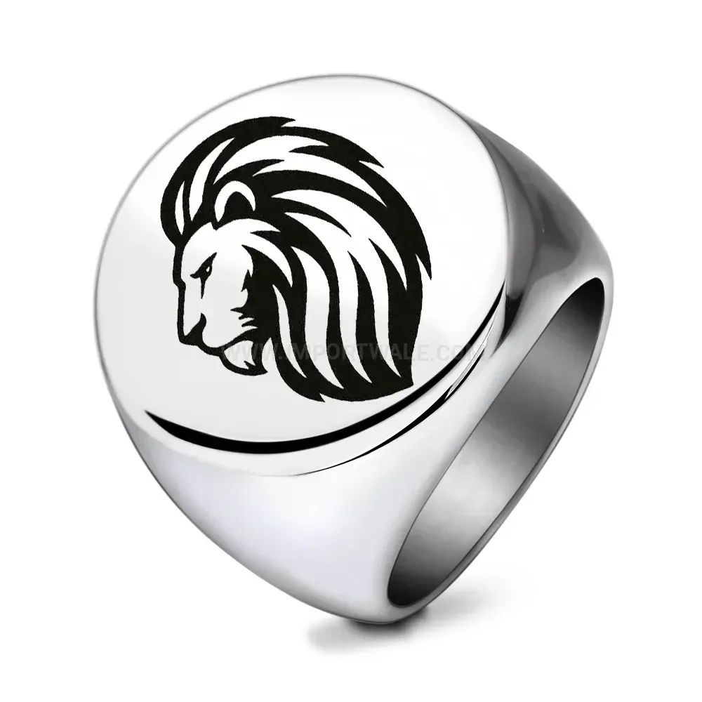 Fashion Laser Engraved Stainless Steel Lion Head Round Ring