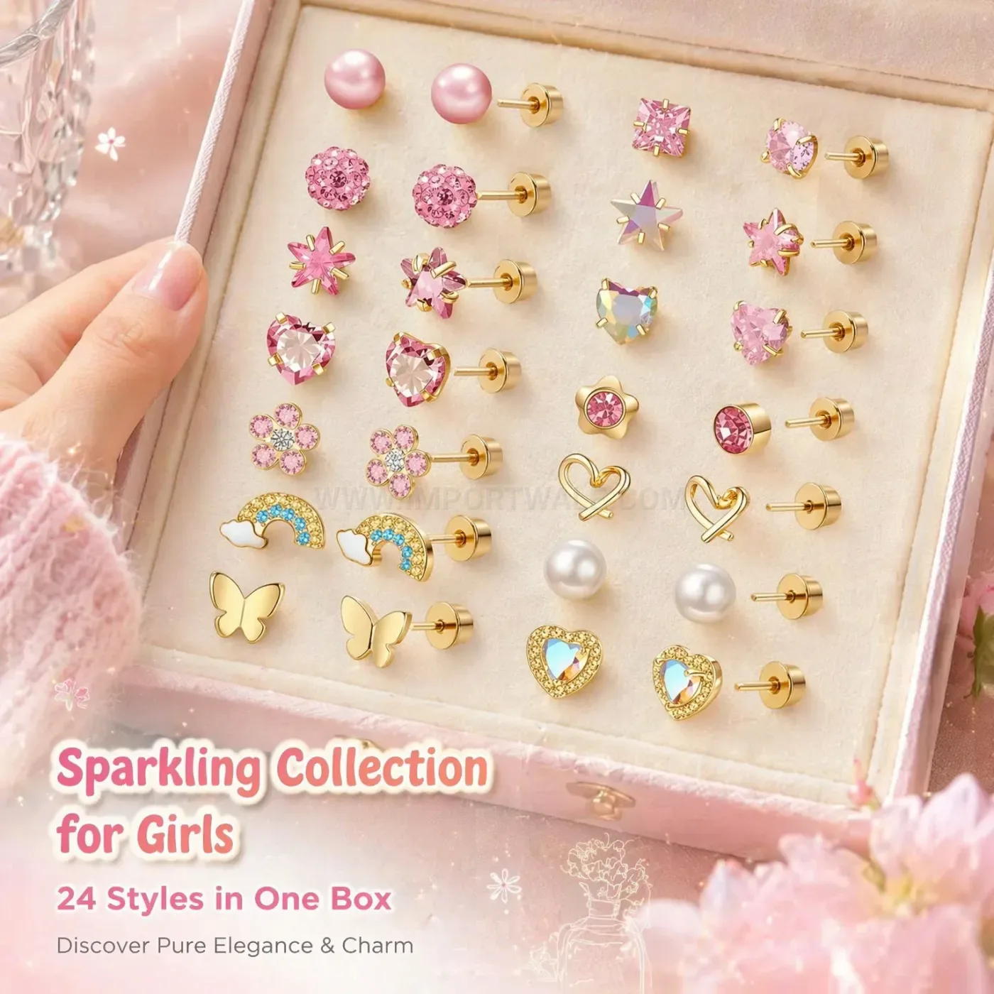 Elegant Pink Zircon Stainless Steel Threaded Cartilage Stud Piercing Set