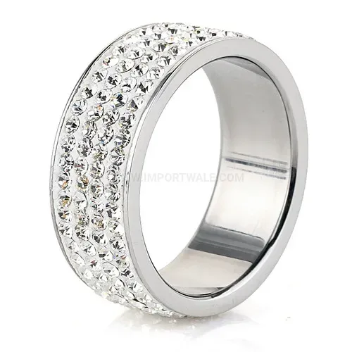 Four Row Rhinestone Stainless Steel Band Ring