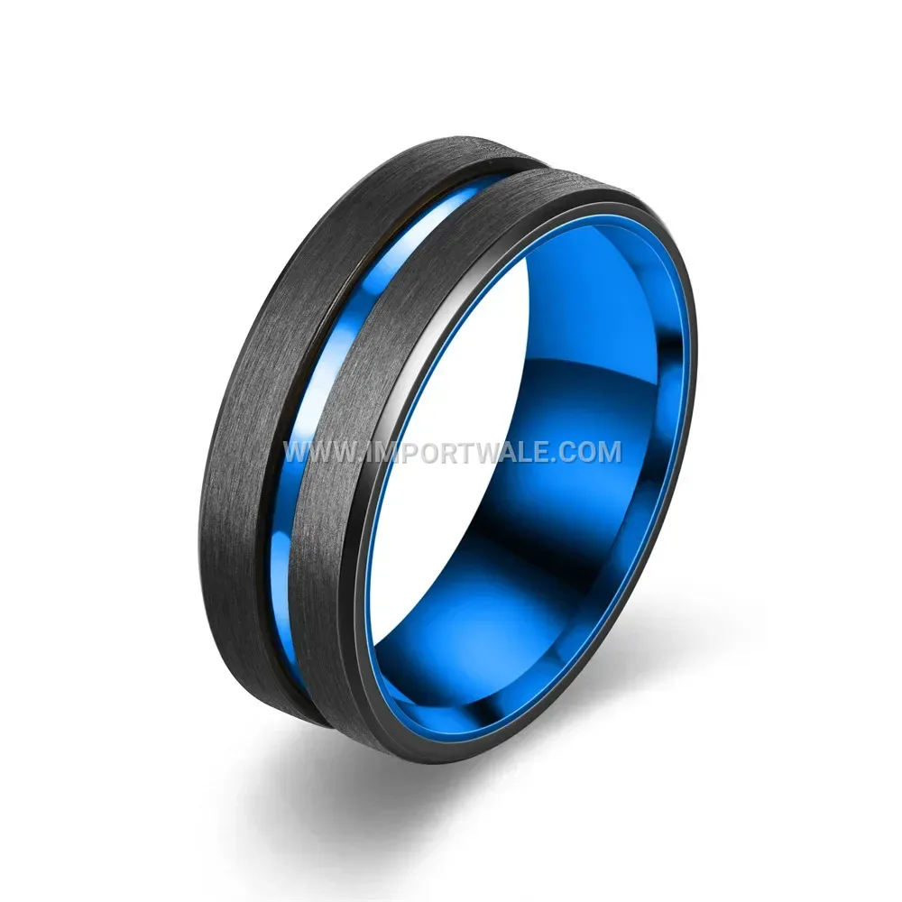 Two-Tone Stainless Steel Men's Ring with Blue Accent